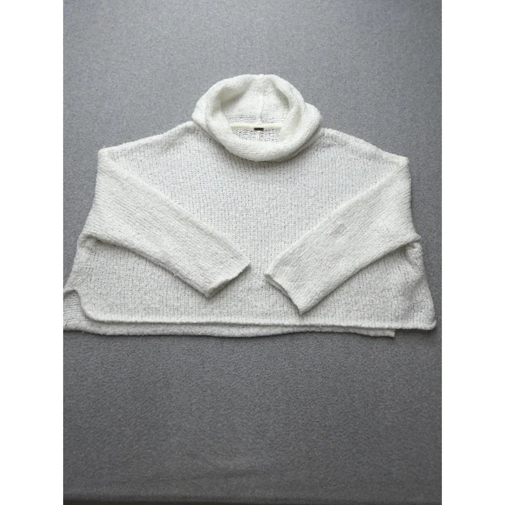Free People Womens Sweater S White Cowl Neck Oversized Chunky Knit Pullover